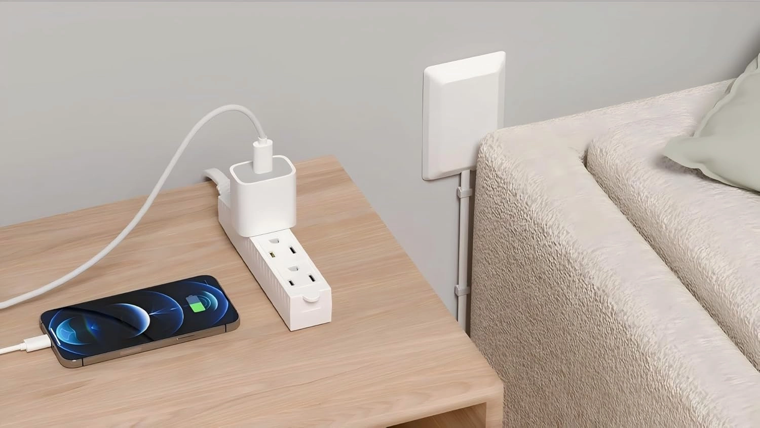 Flat Plug Power Strip Wall Outlet, 3 AC Outlets, Ultra Thin Extension Cord, Multi Socket Extender for Home Office, Dorm Room Essentials for Girls and Boys (White 5ft)