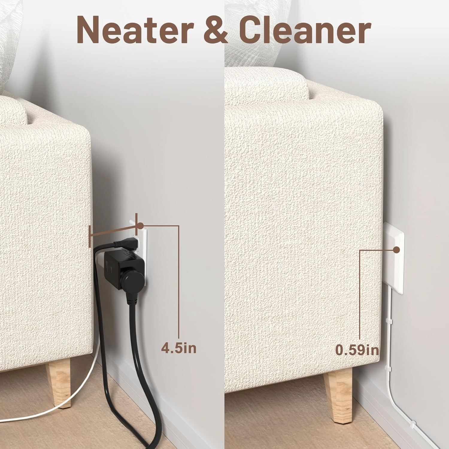 Flat Plug Power Strip Wall Outlet, 3 AC Outlets, Ultra Thin Extension Cord, Multi Socket Extender for Home Office, Dorm Room Essentials for Girls and Boys (White 5ft)