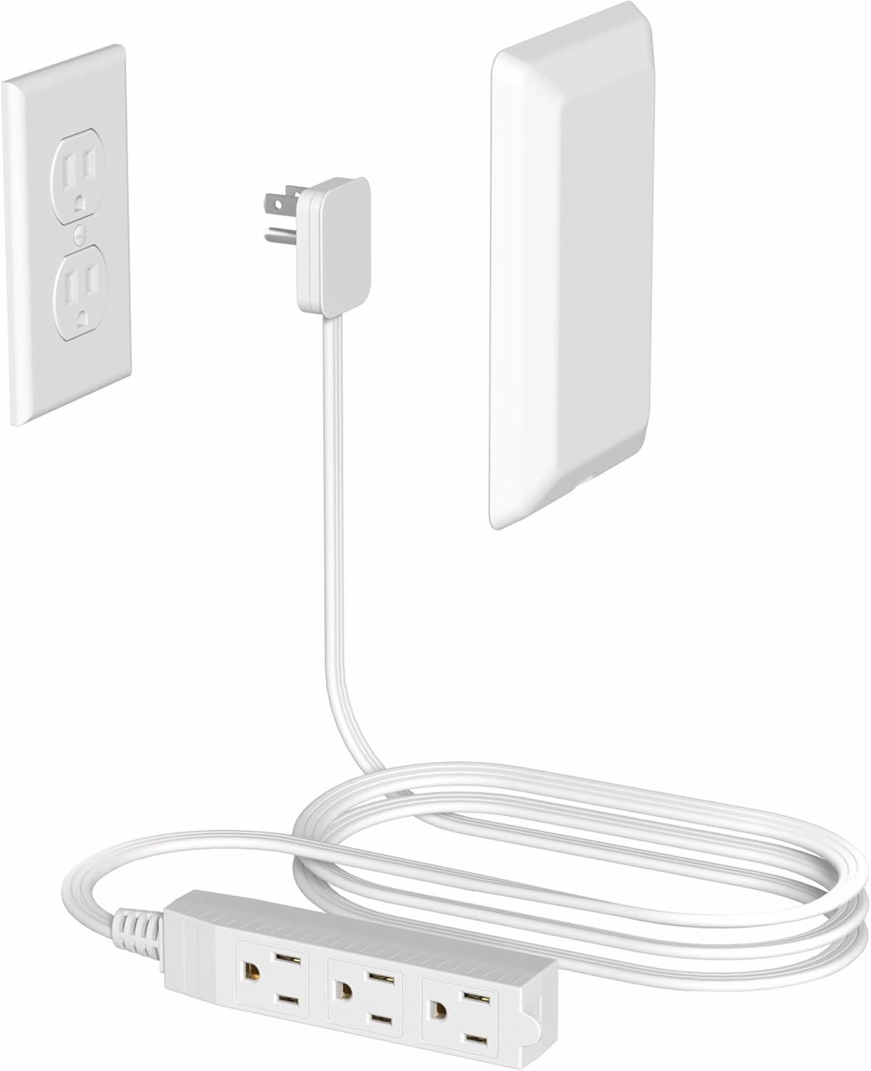 Flat Plug Power Strip Wall Outlet, 3 AC Outlets, Ultra Thin Extension Cord, Multi Socket Extender for Home Office, Dorm Room Essentials for Girls and Boys (White 5ft) power cord,hi-fi power cable,AC power lead,