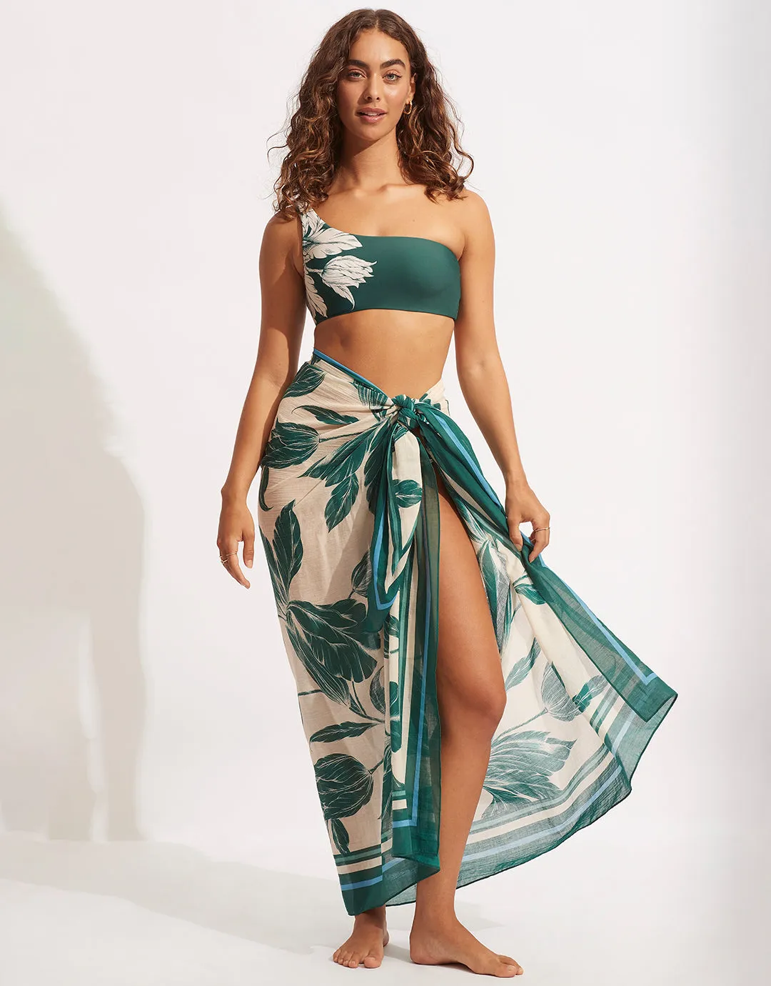Fleur de Bloom One Shoulder Bikini Top - Evergreen