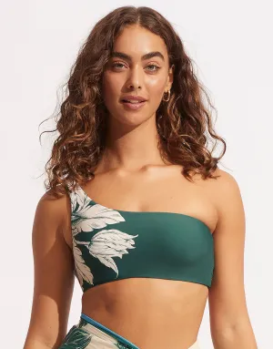 Fleur de Bloom One Shoulder Bikini Top - Evergreen