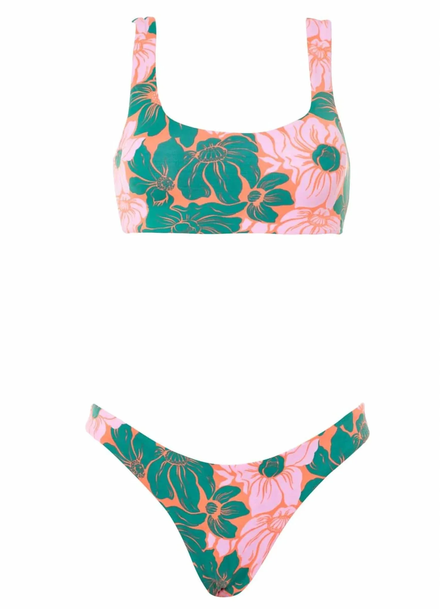 Floral Stamp Bikini Top In Green