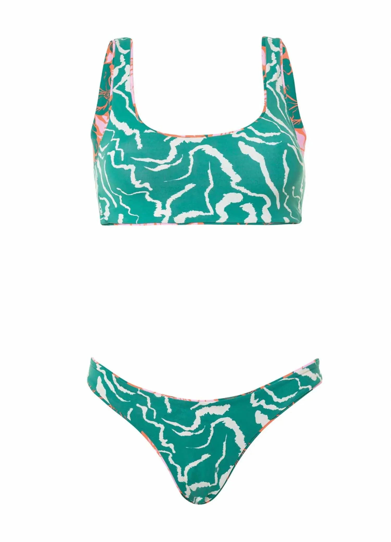 Floral Stamp Bikini Top In Green
