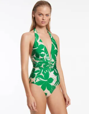 Floreale Plunge Swimsuit - Green