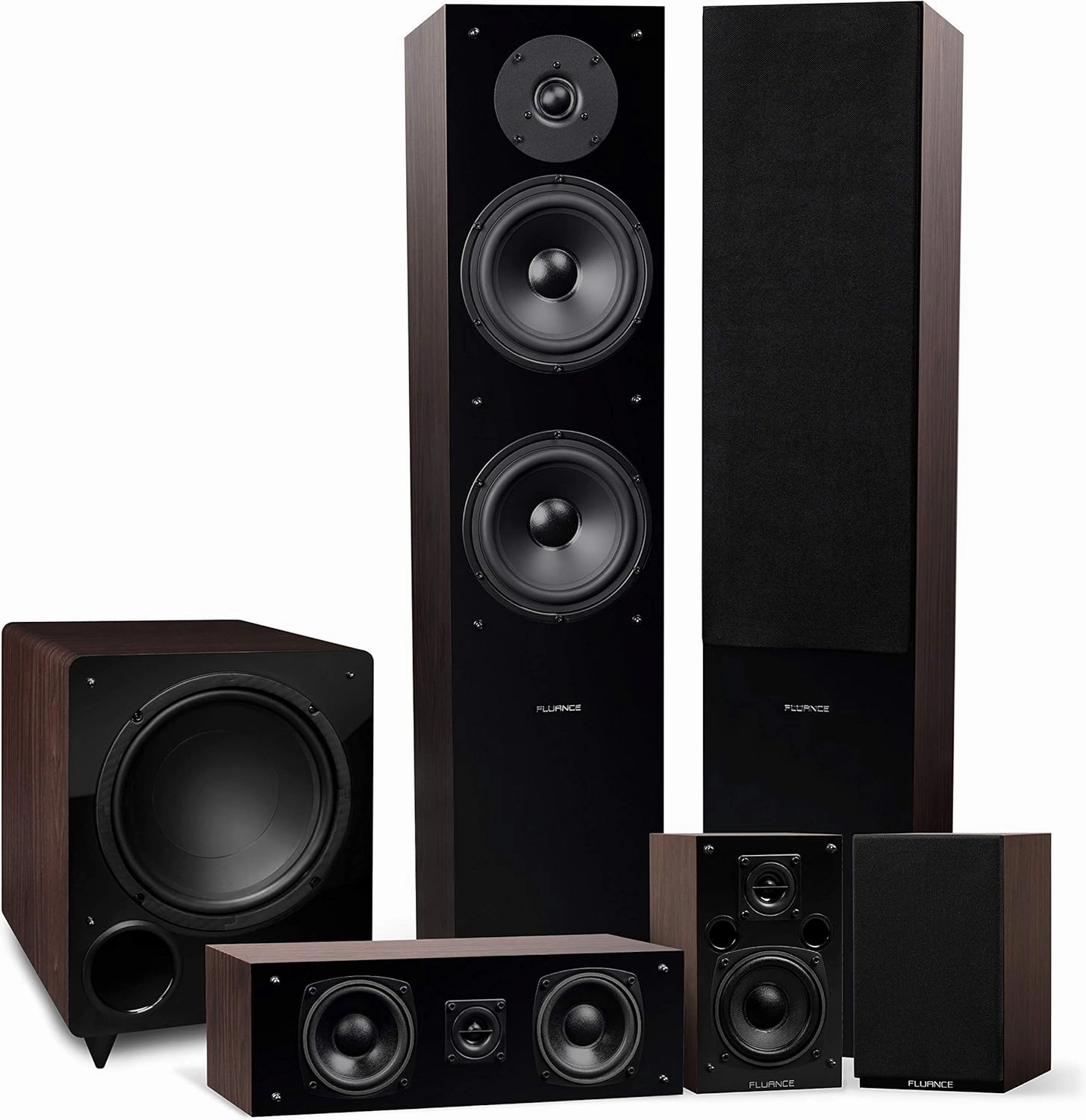 Fluance Elite High Definition Surround Sound Home Theater 5.1 Channel Speaker System Including Three-Way Floorstanding, Center Channel, Rear Surround Speakers and a DB10 Subwoofer - Walnut (SX51WR) surround sound system,cinema audio kit,5.1 surround packag