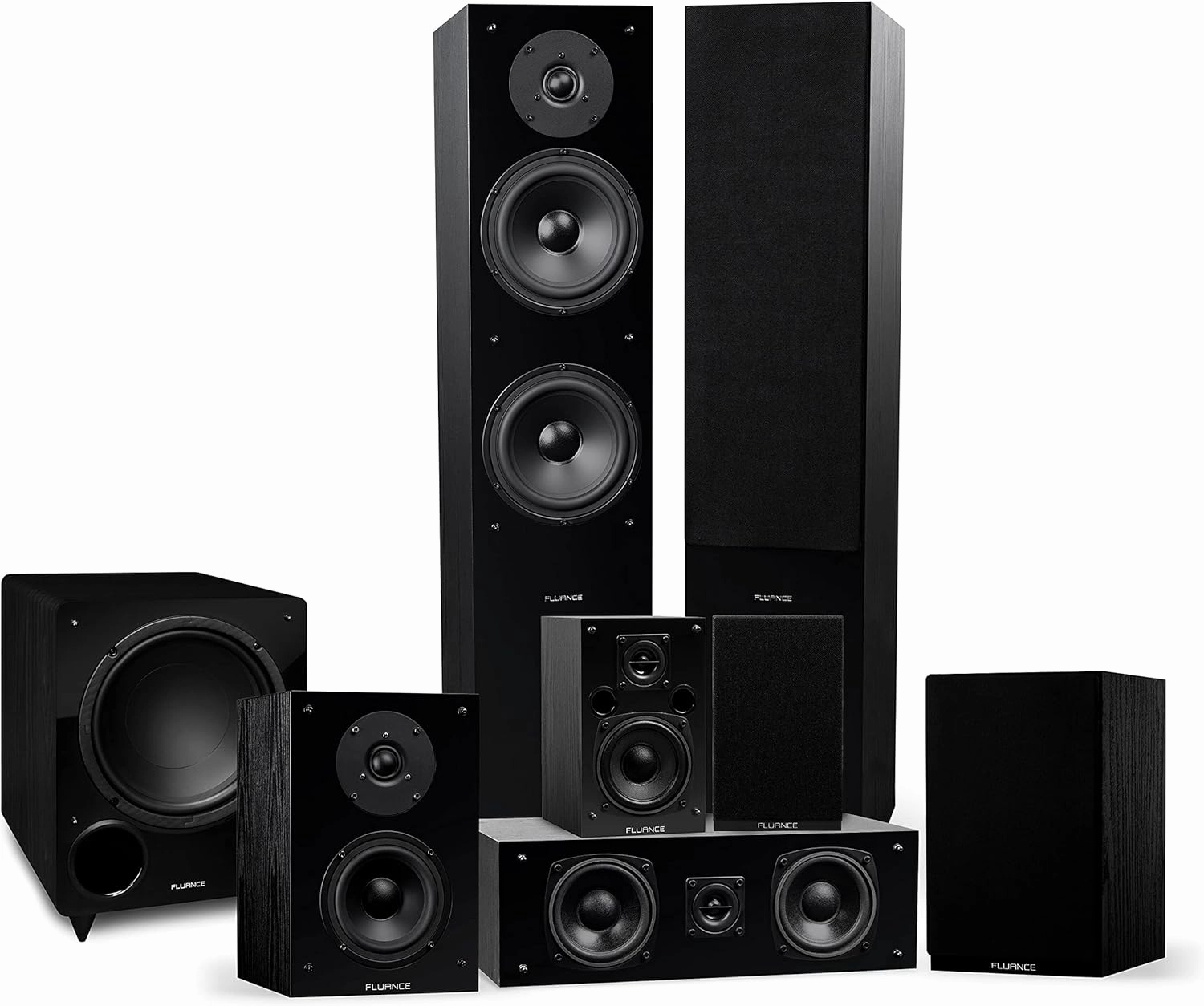 Fluance Elite High Definition Surround Sound Home Theater 7.1 Speaker System Including Floorstanding Towers, Center Channel, Surround, Rear Surround Speakers, and DB10 Subwoofer - Black Ash (SX71BR) surround sound system,cinema audio kit,5.1 surround packa