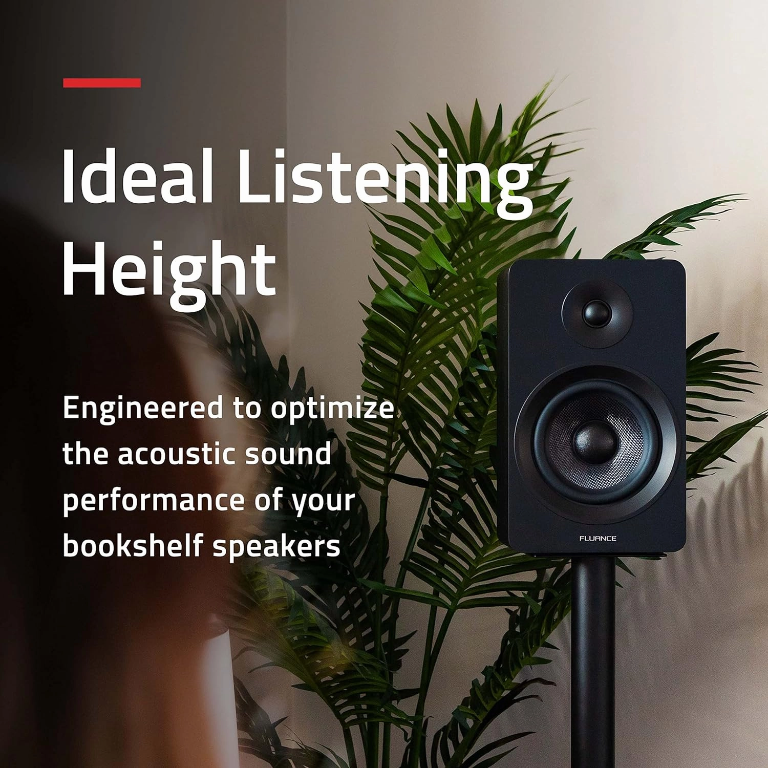 Fluance Floor Speaker Stands for Surround Sound and Bookshelf Speakers with Solid Construction, Adjustable Floor Spikes, Rubber Isolation Feet, Cable Management, Square Base - Matte Black/Pair (SS05S)