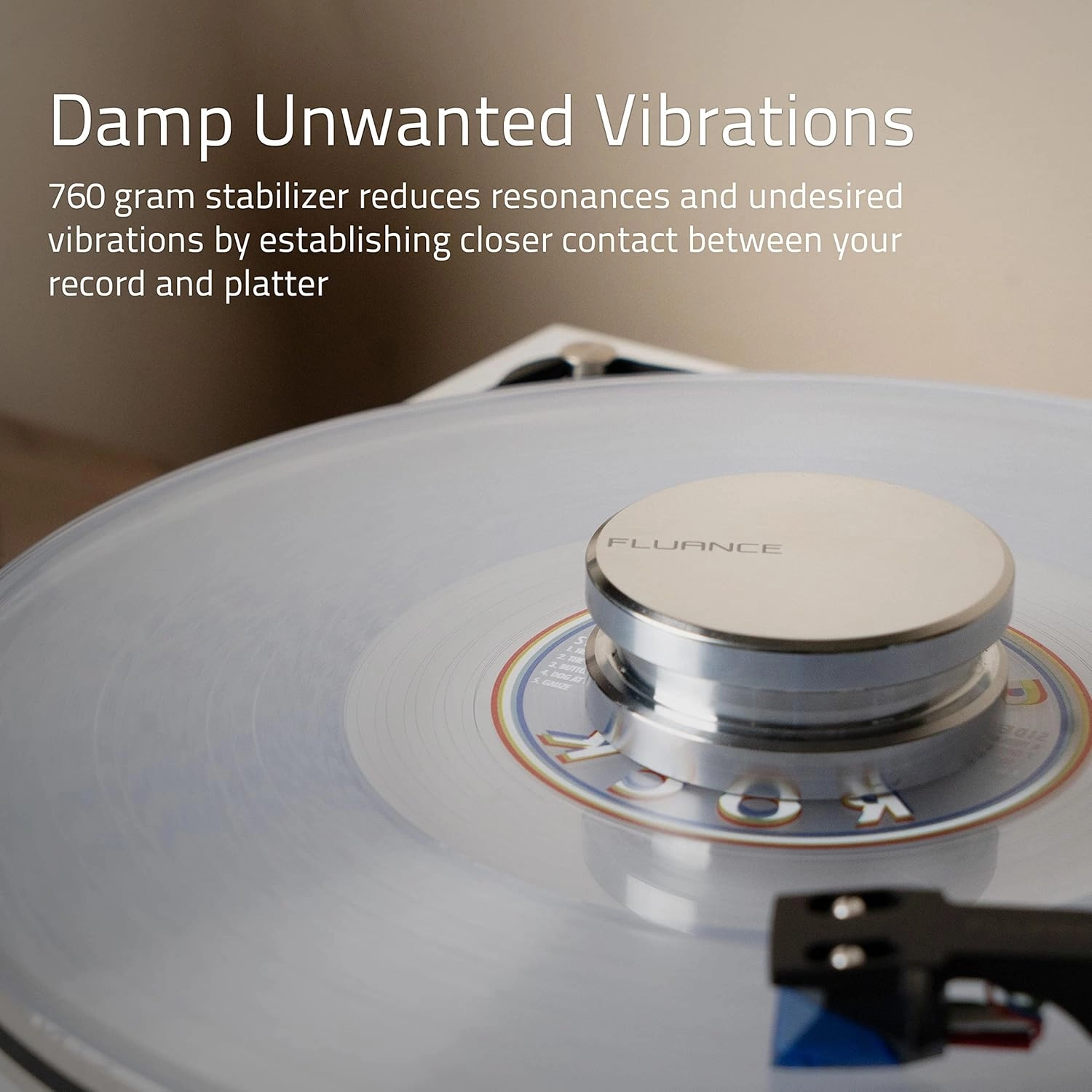 Fluance HiFi Vinyl Record Weight Stabilizer High Mass 760 gram Steel LP Disc Turntable Accessory with Protective Velvet Pad for Vibration Damping (RW02)