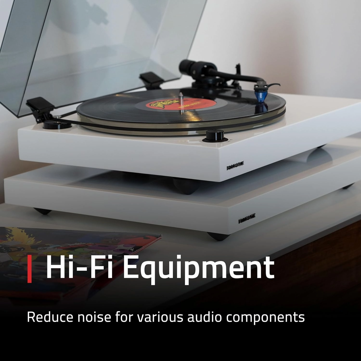 Fluance IB40 Turntable Isolation Base Anti-Vibration Wood Platform for Enhanced Sound Clarity and Superior Damping with Height Adjustable Feet, Bubble Level, Universal Compatibility- Piano Black