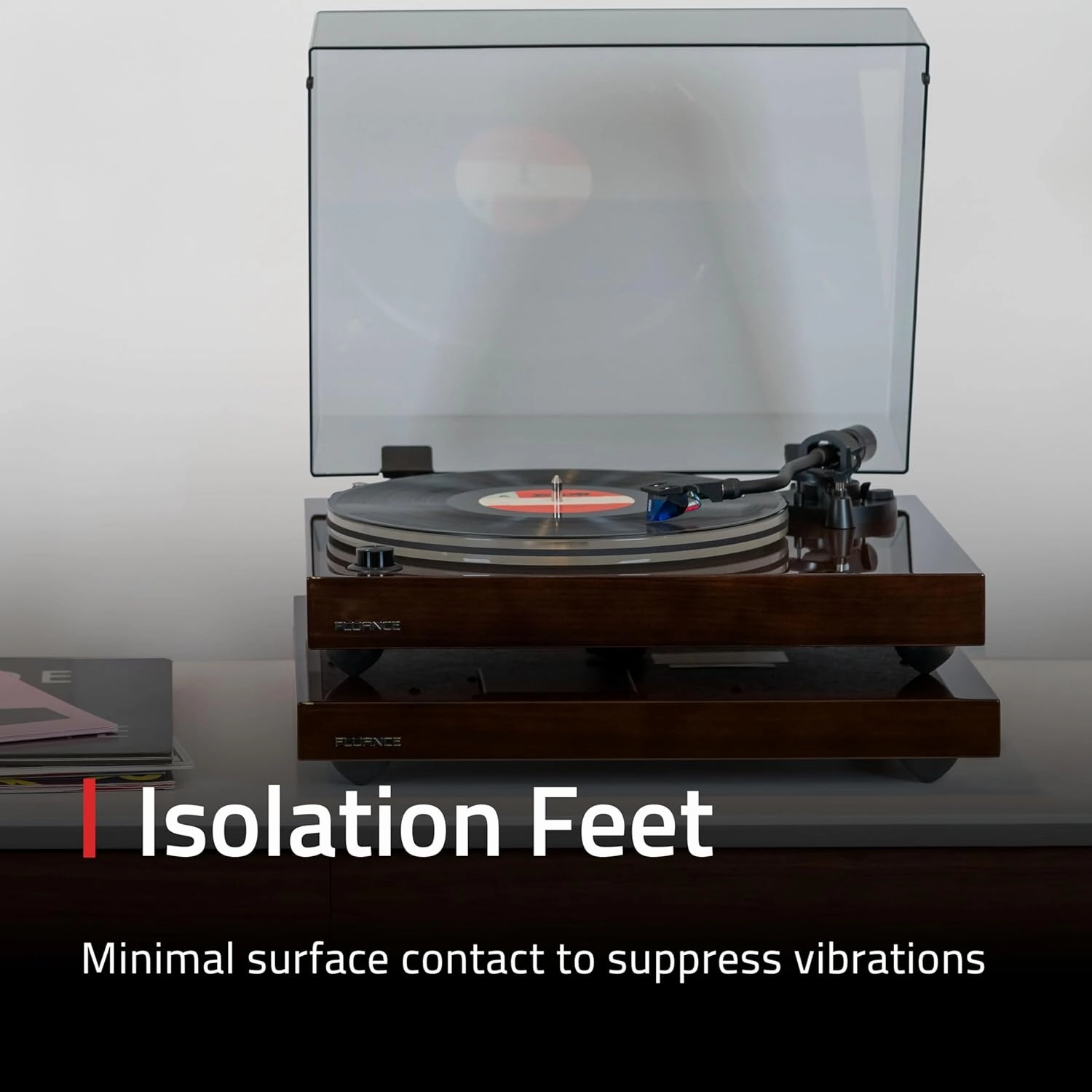 Fluance IB40 Turntable Isolation Base Anti-Vibration Wood Platform for Enhanced Sound Clarity and Superior Damping with Height Adjustable Feet, Bubble Level, Universal Compatibility- Piano Black