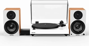 Fluance Reference RT82 High Fidelity Vinyl Turntable (White), PA10 Phono Preamp, Ai41 Powered 5" Bookshelf Speakers (Lucky Bamboo), Ortofon OM10 Cartridge, 90W Class D Amplifier, Bluetooth phono preamp,turntable amplifier,record player preamp,