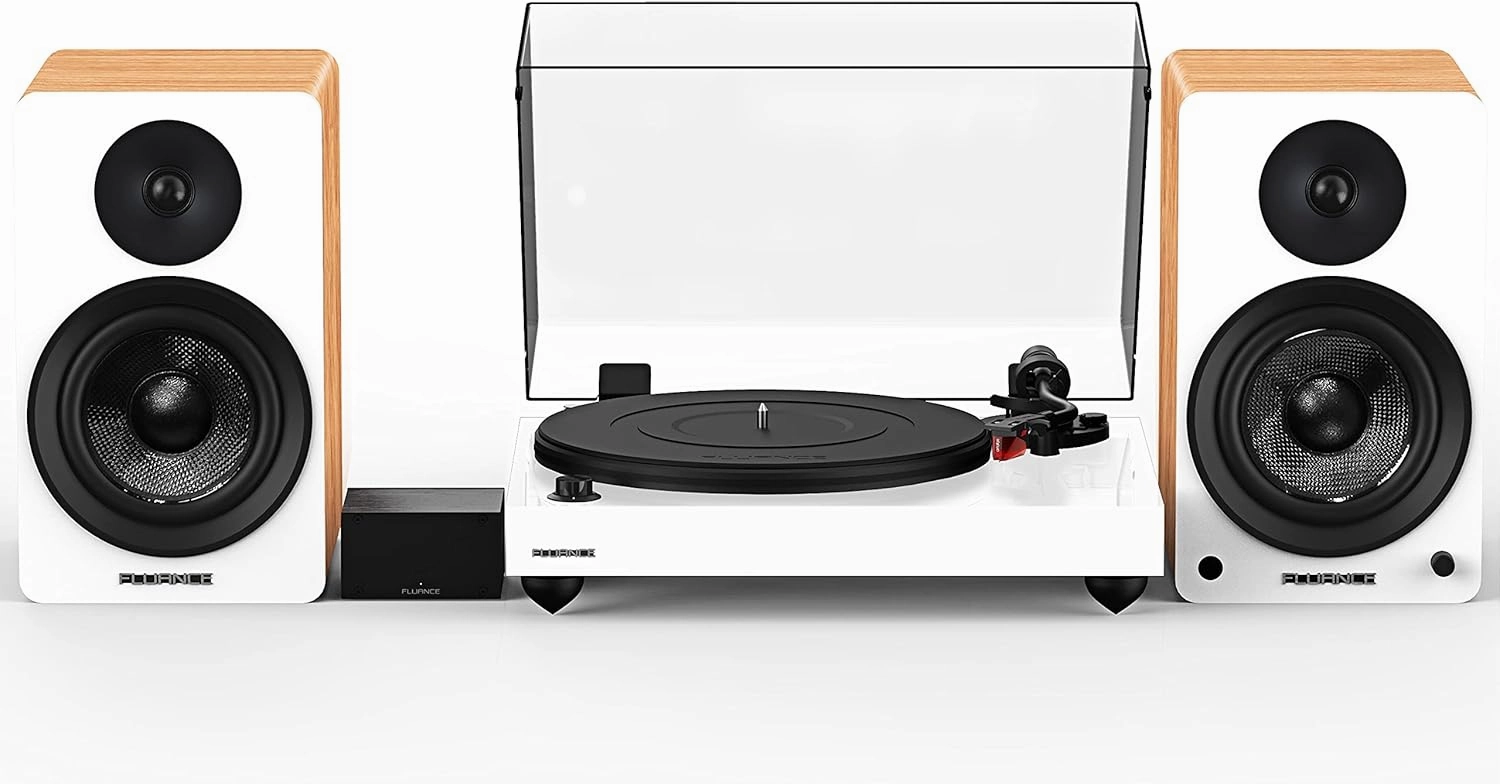 Fluance Reference RT83 High Fidelity Vinyl Turntable (White), PA10 Phono Preamp, Ai61 Powered 6.5" Bookshelf Speakers (Lucky Bamboo), Ortofon 2M Red Cartridge, 120W Class D Amplifier, Bluetooth balanced output player,audiophile player,hi-res digital p