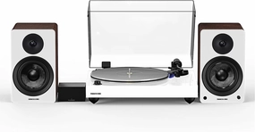 Fluance Reference RT85 High Fidelity Vinyl Turntable (White), PA10 Phono Preamp, Ai41 Powered 5" Bookshelf Speakers (White Walnut), Ortofon 2M Blue Cartridge, 90W Class D Amplifier, Bluetooth phono preamp,turntable amplifier,record player preamp,
