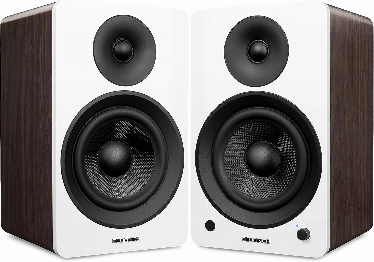 Fluance RT81 Elite High Fidelity Vinyl Turntable (Walnut) with Ai61 Powered 6.5" Stereo Bookshelf Speakers (White Walnut), Diamond Stylus, Belt Drive, Built-in Preamp, 90W Class D Amplifier, Bluetooth