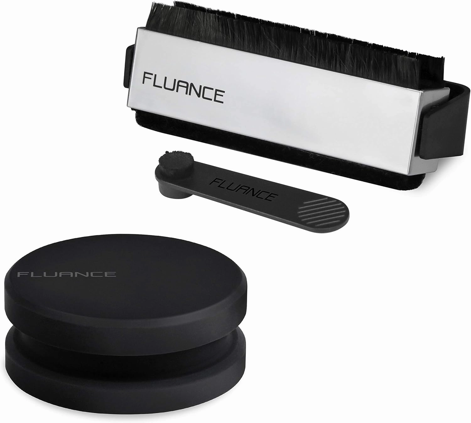 Fluance Vinyl Record Accessory Kit with Record and Stylus Anti-Static Carbon Fiber Brushes and Record Weight (VB52RW03) record cleaning kit,vinyl cleaner,stylus brush set,