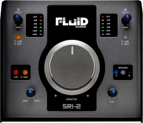 Fluid Audio SRI-2 : 2x2 USB desktop wedge w/24-bit/192kHz   48v Phantom Power   2X stereo monitor outputs   2X Class A mic pres   Giant volume knob audio interface,USB interface,music recording input,