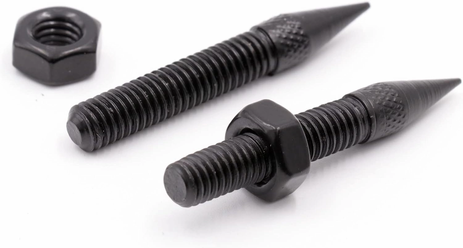 Flushbay 4 Pack Isolation Spikes Floor Protectors - Adjustable M8 Black Speaker Spikes for Subwoofer, CD DVD Player, Turntable, Recorder Chassis With Isolation Feet Pad