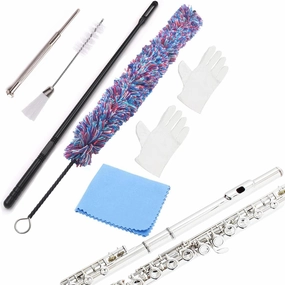 Flute Cleaner Care Cleaning Kit, Flute Cleaning Cotton Cleaning Brush, Flute Cleaning Swabs, Double End Dust Brush, Flute Cleaning Rod, Screwdriver for Flute Repairing, Cotton Gloves, Cleaning Cloth record cleaning kit,vinyl cleaner,stylus brush set,