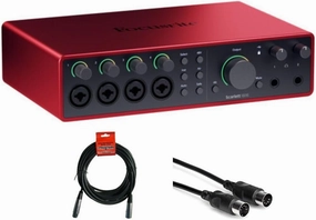 Focusrite Scarlett 18i16 USB-C Audio/MIDI Interface (4th Generation) Bundle with XLR- XLR Cable (2 Pack), Hosa Mid-310 Black 10 ft. Midi cable (2 Pack) audio interface,USB interface,music recording input,