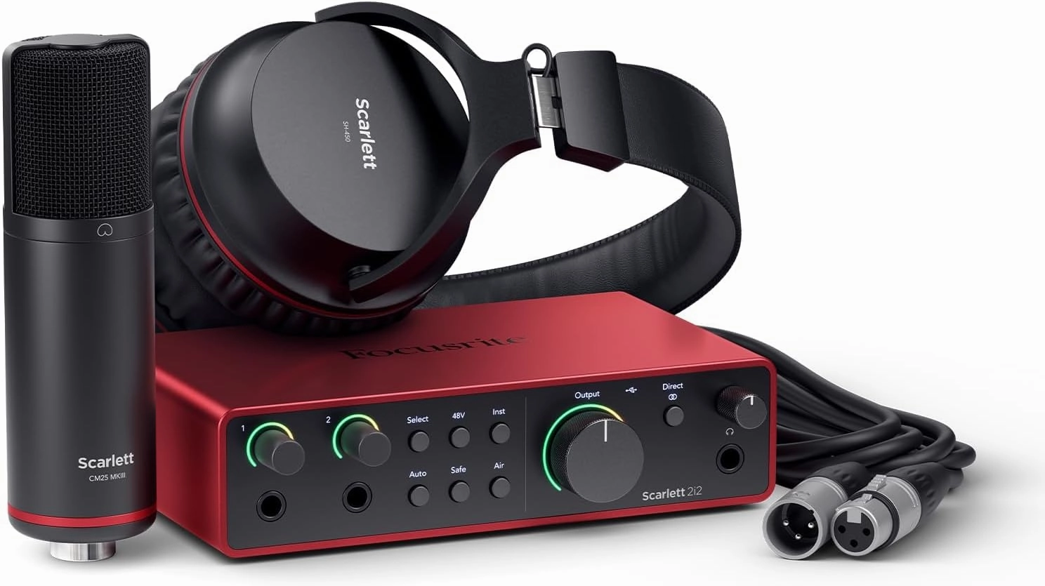 Focusrite Scarlett 2i2 Studio 4th Gen USB Audio Interface Bundle for the Songwriter with Condenser Microphone and Headphones for Recording, Streaming, and Podcasting audio interface,USB interface,music recording input,