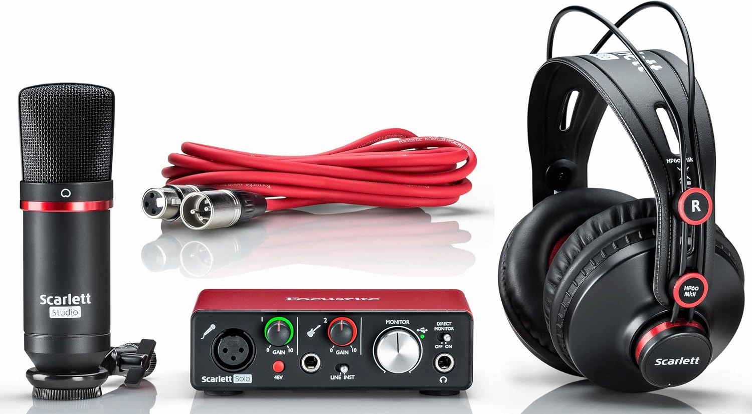 Focusrite Scarlett Solo Studio USB Audio Interface Bundle with Pop Filter, XLR Cable and Polishing Cloth