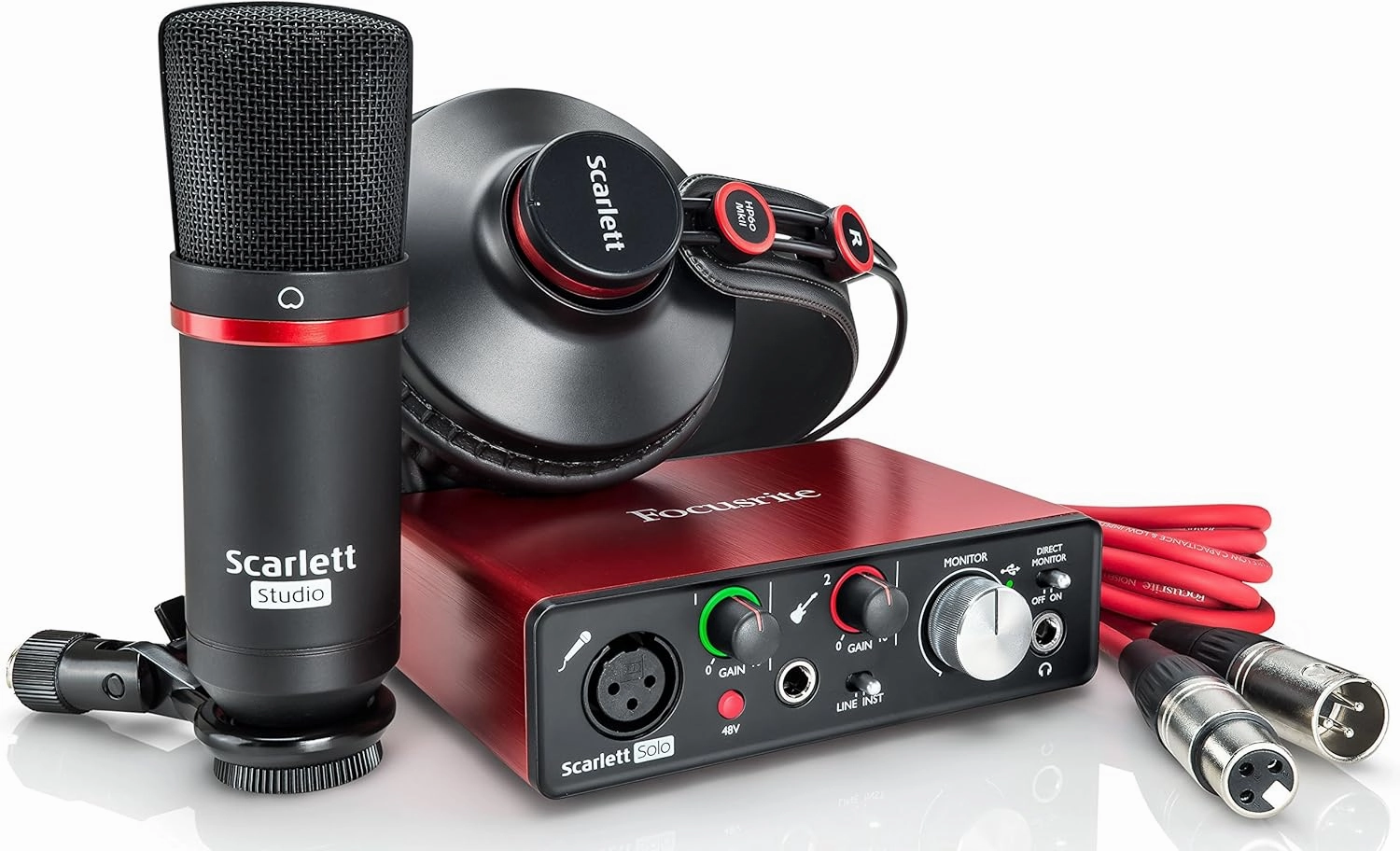 Focusrite Scarlett Solo Studio USB Audio Interface Bundle with Pop Filter, XLR Cable and Polishing Cloth