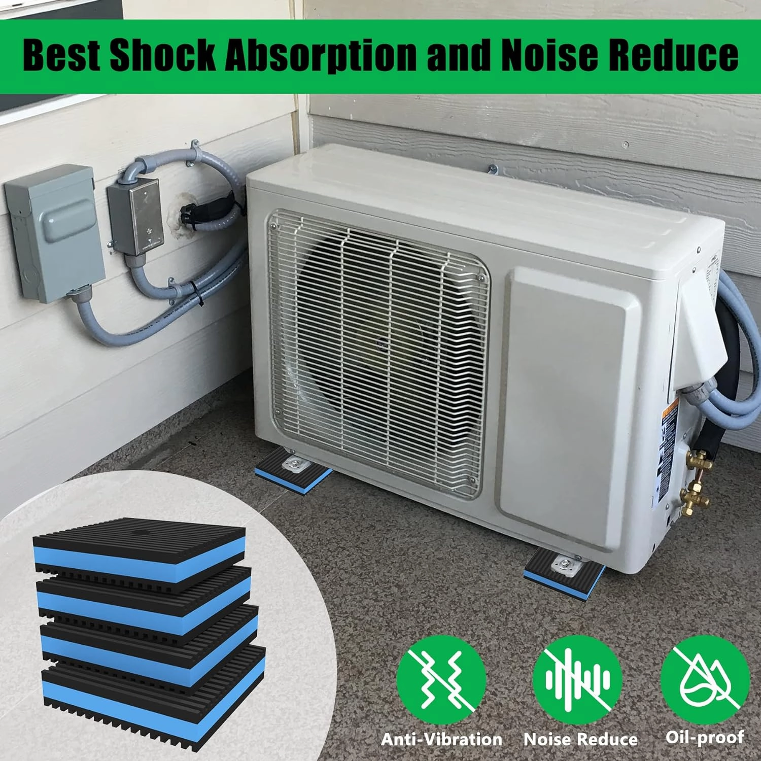 Forestchill Anti Vibration Pads, 4"  4"  7/8" Heavy Duty Ribbed Rubber Anti Vibration Isolation Pads with EVA Center Layer for Air Compressor, Air Conditioner Unit, HVAC, Treadmill