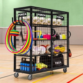 FORZA XL Sports Equipment Storage Cabinet & Cart | Portable Rolling Cart with Mesh Shelves & Lockable Design - Ideal for Schools, Gyms and Sports Centers equipment cabinet,AV gear cabinet,component enclosure,