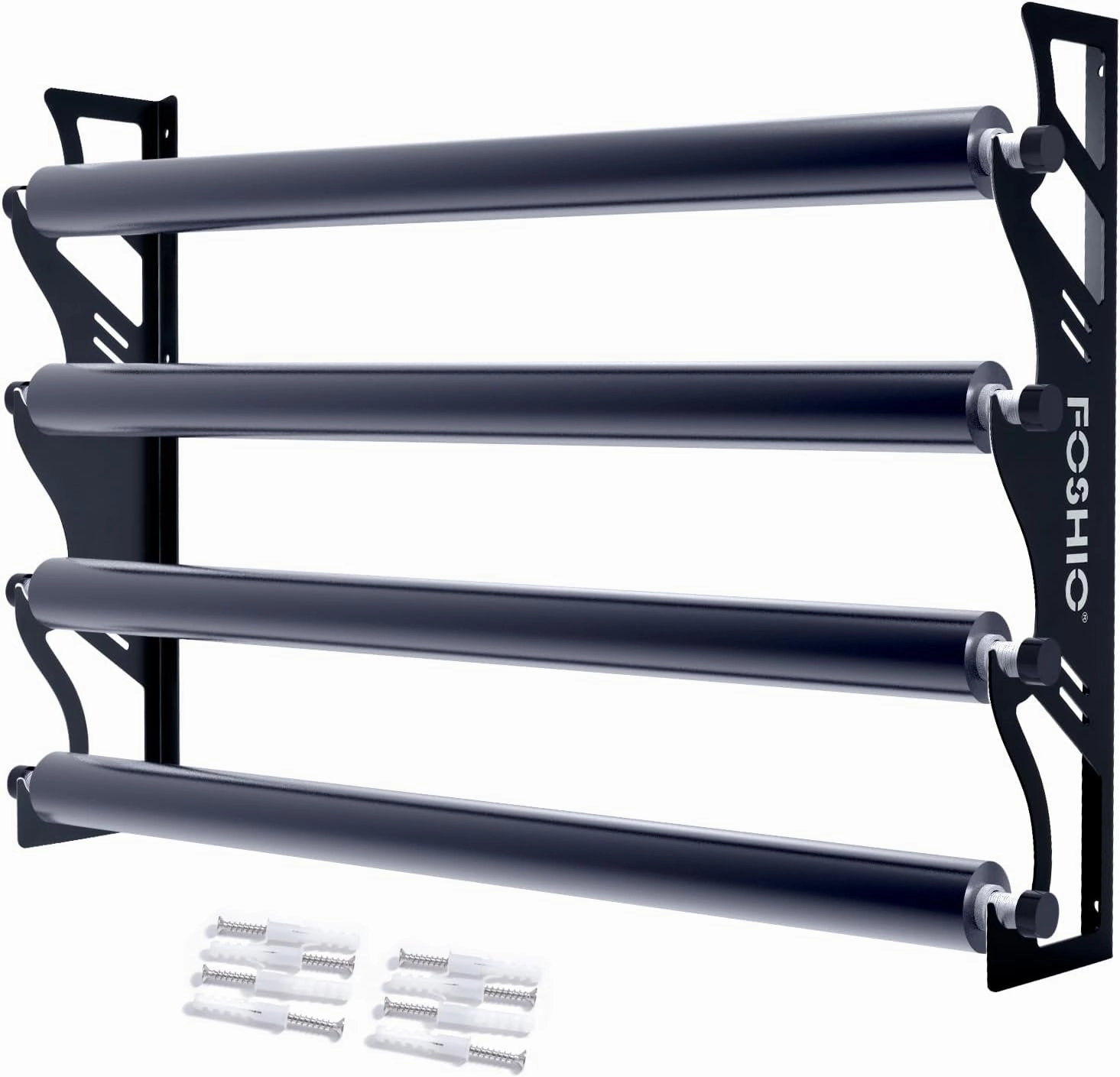 FOSHIO Vinyl Holder with Mounting Hardware,Metal Rack Heavy Duty Vinyl Storage Tool for 4 Rollers of Vinyl,Transfer Paper Tape,Wallpaper,Window Film,Wall Mount Garage Workshop,Rollers Not Included vinyl accessories,turntable parts,record player tools,