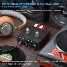Fosi Audio Box X4 Phono Preamp and 2RCA to 2RCA Cable 3.9Ft(1.2m) for MM Turntable Phonograph Record Player phono preamp,turntable amplifier,record player preamp,