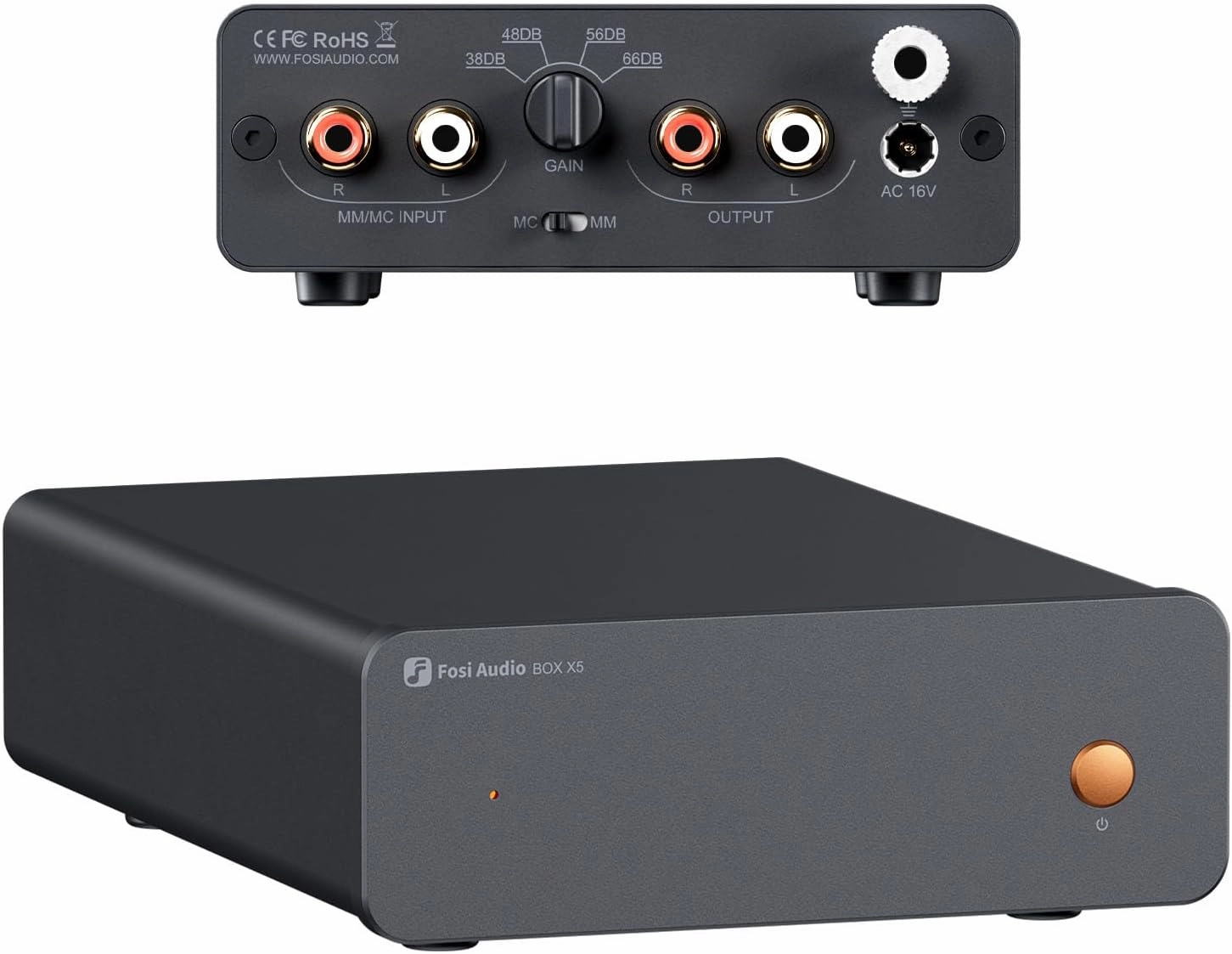 Fosi Audio Box X5 Phono Preamp for Turntable, Mini Preamplifier Home Audio for MM & MC Cartridge Turntable/Phonograph Record Player/Active Speakers, 4-Level Adjustable Gain 38/48/56/66 dB with RCA phono preamp,turntable amplifier,record player preamp,