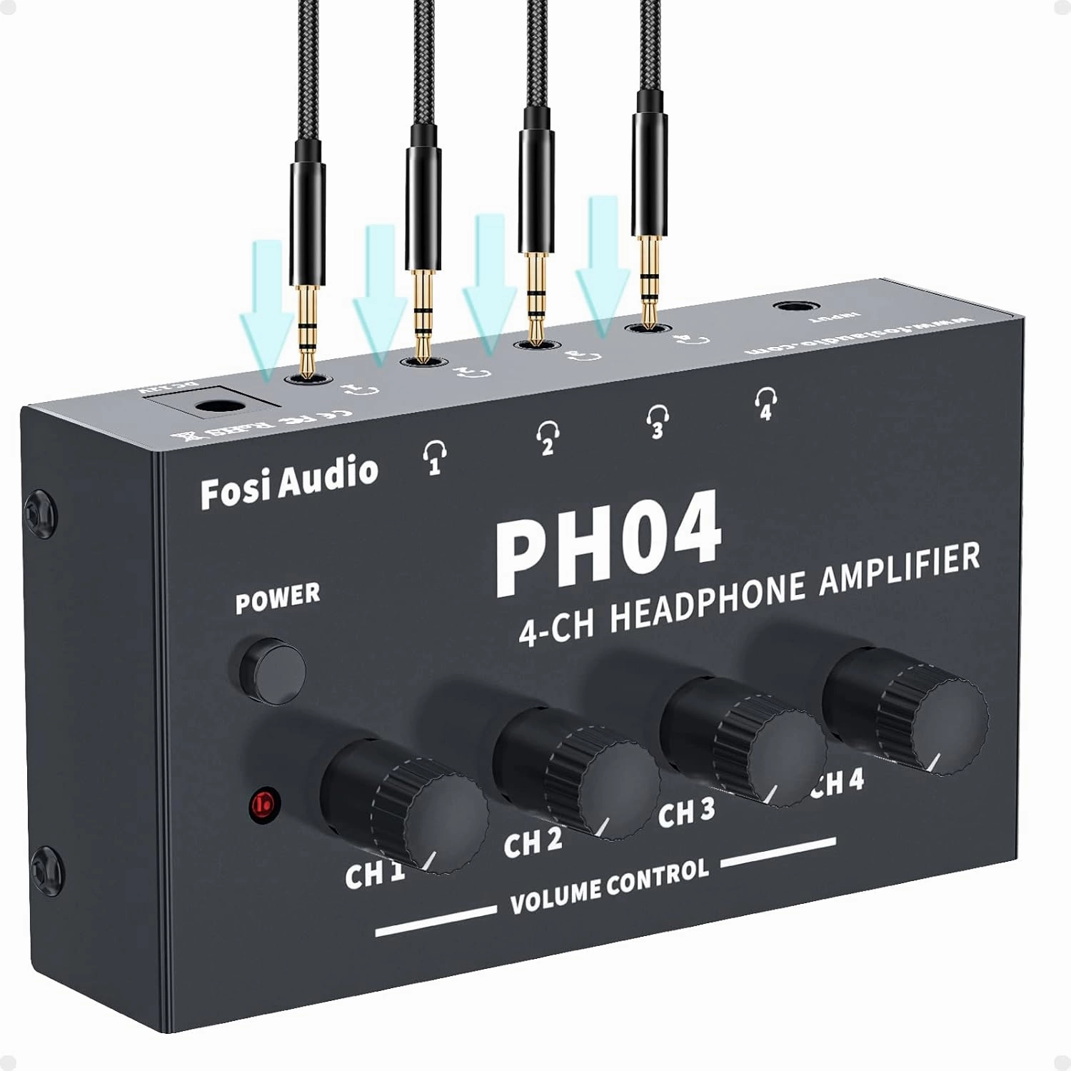 Fosi Audio PH04 4 Channel Headphone Amplifier Stereo Audio Amp with 12V 1A Power Adapter Ultra-Compact Portable Headphone Splitter for Studio and Stage headphone amplifier,portable amp,desktop headphone amp,