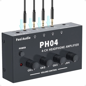 Fosi Audio PH04 4 Channel Headphone Amplifier Stereo Audio Amp with 12V 1A Power Adapter Ultra-Compact Portable Headphone Splitter for Studio and Stage headphone amplifier,portable amp,desktop headphone amp,