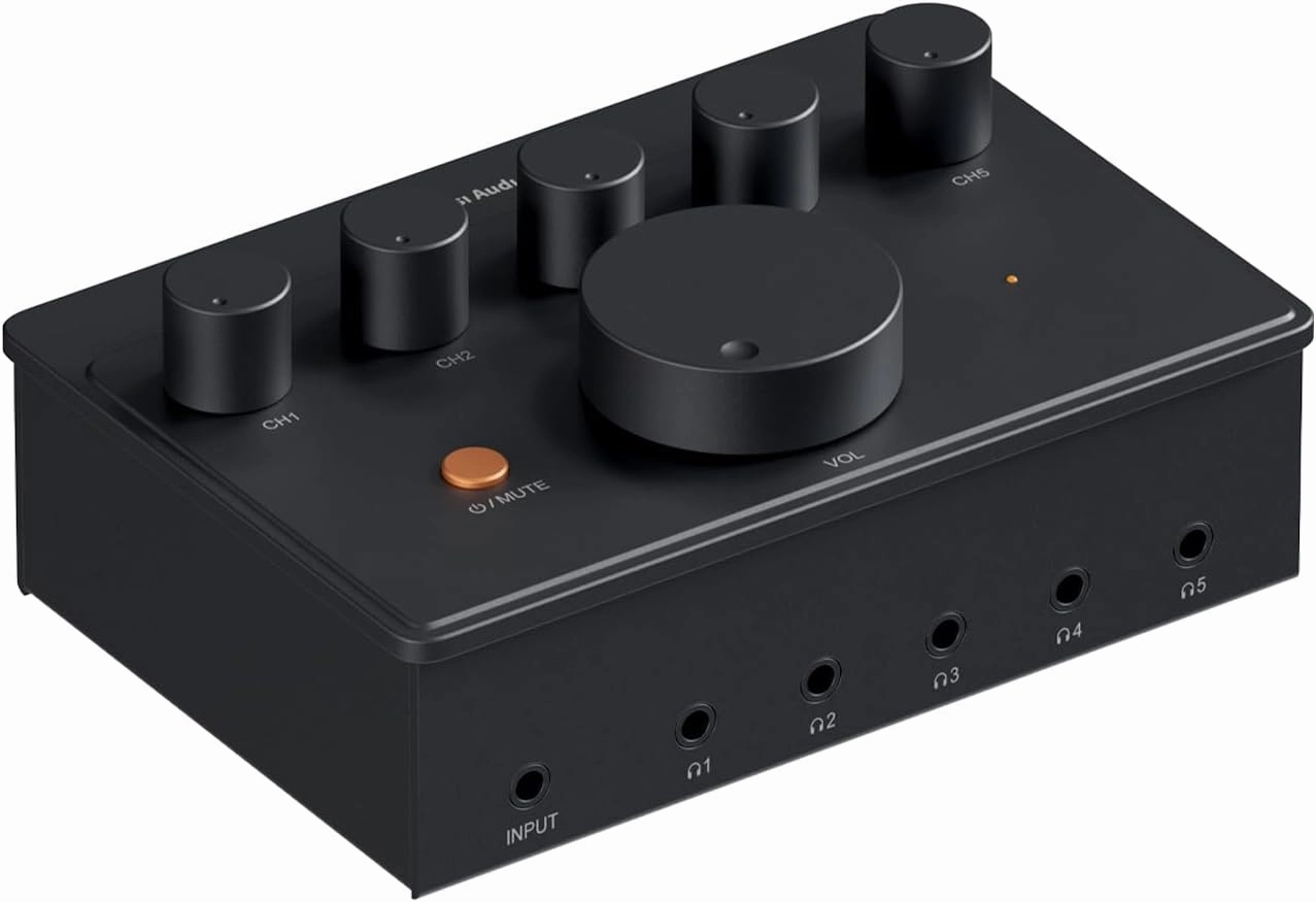 Fosi Audio PH05 5-Channel Headphone Splitter Amplifier, Mini Headphones Amp for Music Studio, Audio Sharing, Podcast Monitor, Supports 16-300 Ohm High Impedance IEM with 12V Power Adapter headphone amplifier,portable amp,desktop headphone amp,