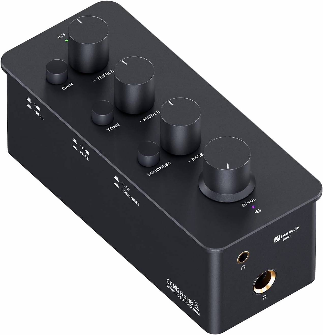 Fosi Audio SK01 Headphone Amplifier Equalizer Preamp with Bass Midrange Treble Tone Control and Loudness Compensation Portable Class A Analog Amp for Electric Guitar Instrument with 3.5mm 6.35mm Jacks power amplifier,stereo amp,hi-fi power amp,