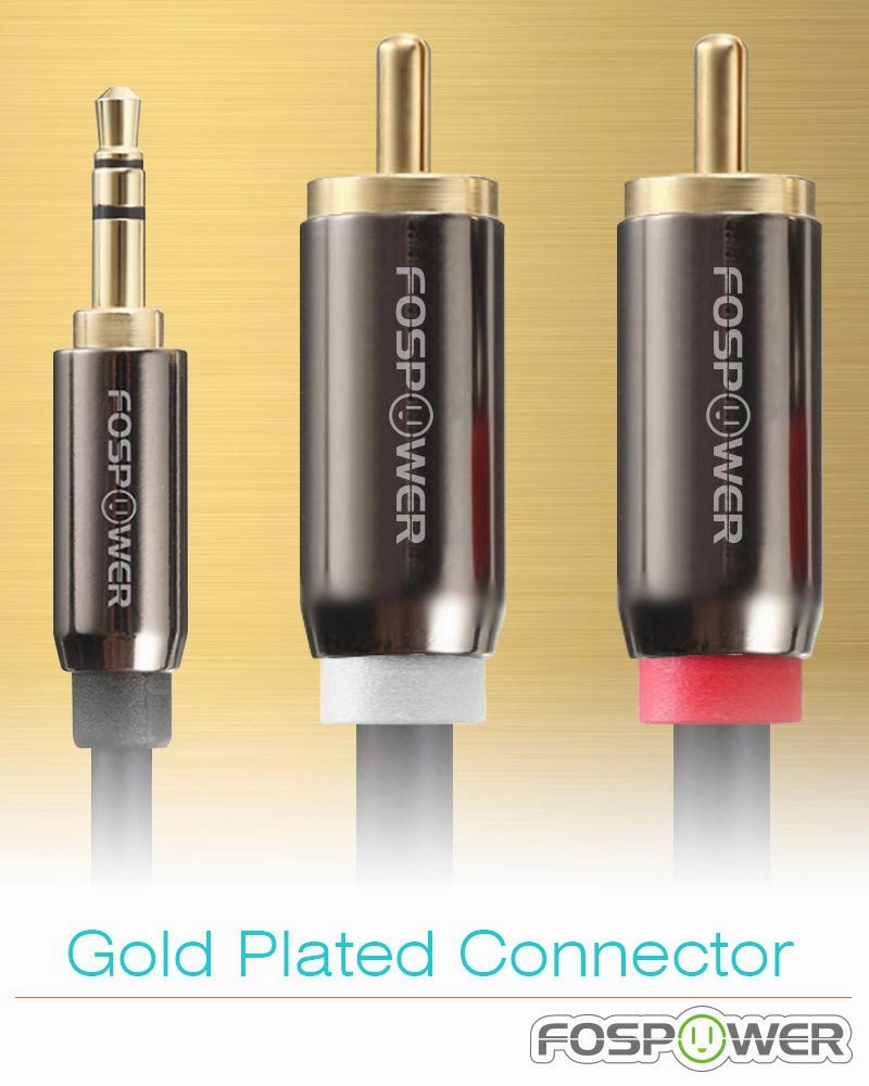 FosPower 3.5mm to RCA Cable (6FT - 2 Pack), RCA Audio Cable 24K Gold Plated Male to Male Stereo Aux Cord (Left-Right) Y Splitter Adapter Step Down Design