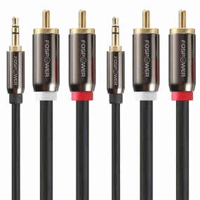FosPower 3.5mm to RCA Cable (6FT - 2 Pack), RCA Audio Cable 24K Gold Plated Male to Male Stereo Aux Cord (Left-Right) Y Splitter Adapter Step Down Design wireless audio bridge,Bluetooth transmitter,WiFi audio link,