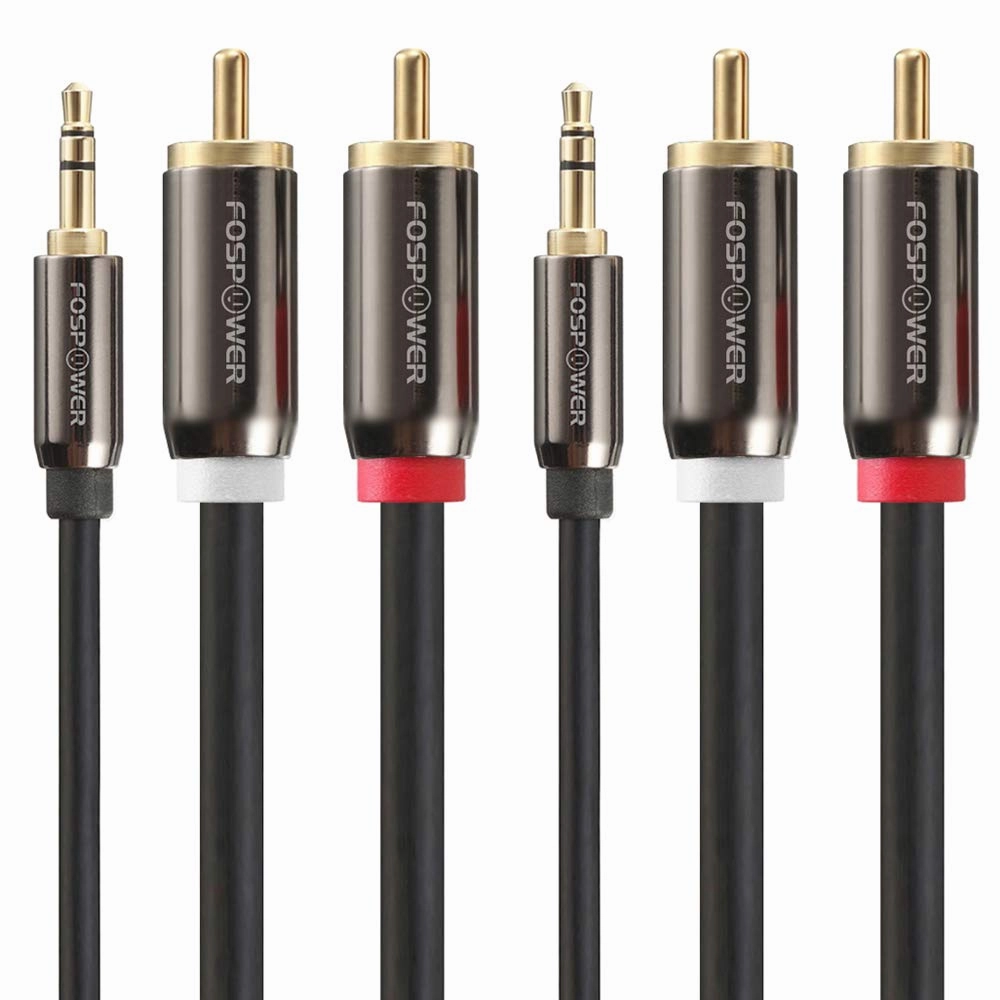 FosPower 3.5mm to RCA Cable (6FT - 2 Pack), RCA Audio Cable 24K Gold Plated Male to Male Stereo Aux Cord (Left-Right) Y Splitter Adapter Step Down Design wireless audio bridge,Bluetooth transmitter,WiFi audio link,