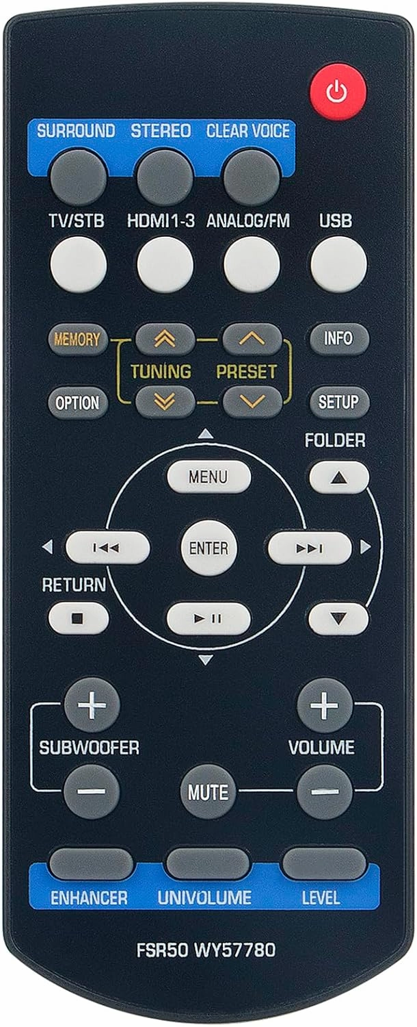 FSR50 WY57780 Replacement Remote Control Compatible with Yamaha Home Theater Package Subwoofer Integrated Receiver Speaker YHT-S401 YHT-S401BL SR-301 NS-BR301 YHTS401 YHTS401BL SR301 NSBR301 home cinema system,5.1 home theater,surround sound package,