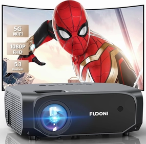 FUDONI Projector, 18000L Projector with 5G WiFi and Bluetooth Native 1080P 4K Support, Outdoor Movie Projector with Screen, Portable Home Theater Projector for iOS/Android/TV Stick (Grey) home cinema system,5.1 home theater,surround sound package,