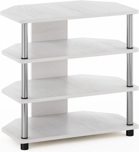 Furinno Econ Easy Assembly 4-Tier Petite Entertainment Center TV Stand for TV up to 25 Inch with Stainless Steel Tubes, White Oak/Chrome audio rack,hi-fi component stand,media shelf,