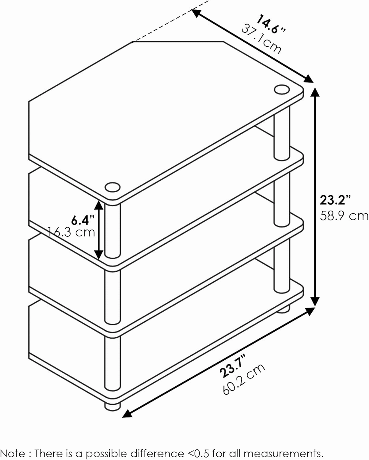 Furinno Econ Easy Assembly 4-Tier Petite Entertainment Center TV Stand for TV up to 25 Inch with Stainless Steel Tubes, White Oak/Chrome
