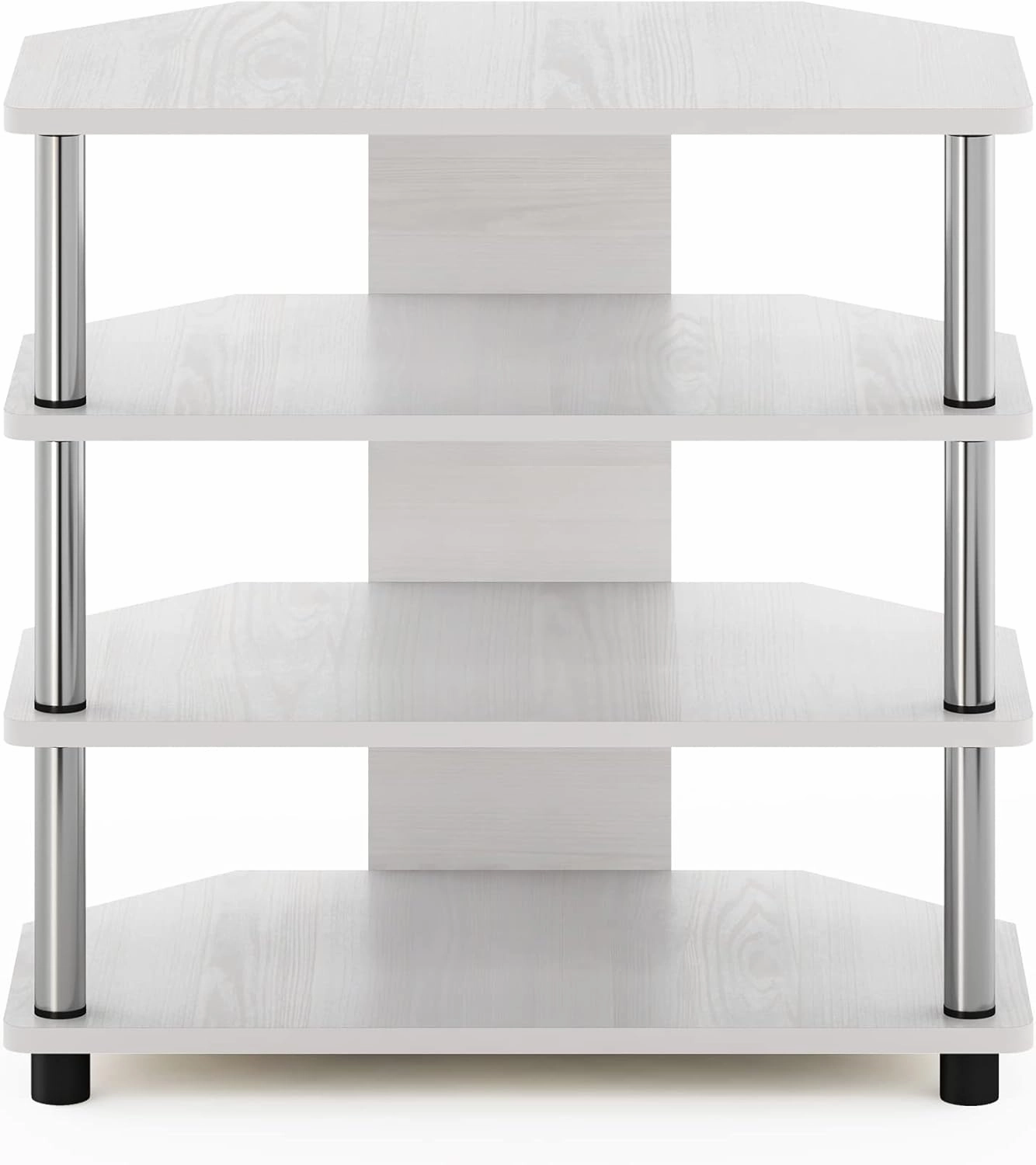 Furinno Econ Easy Assembly 4-Tier Petite Entertainment Center TV Stand for TV up to 25 Inch with Stainless Steel Tubes, White Oak/Chrome