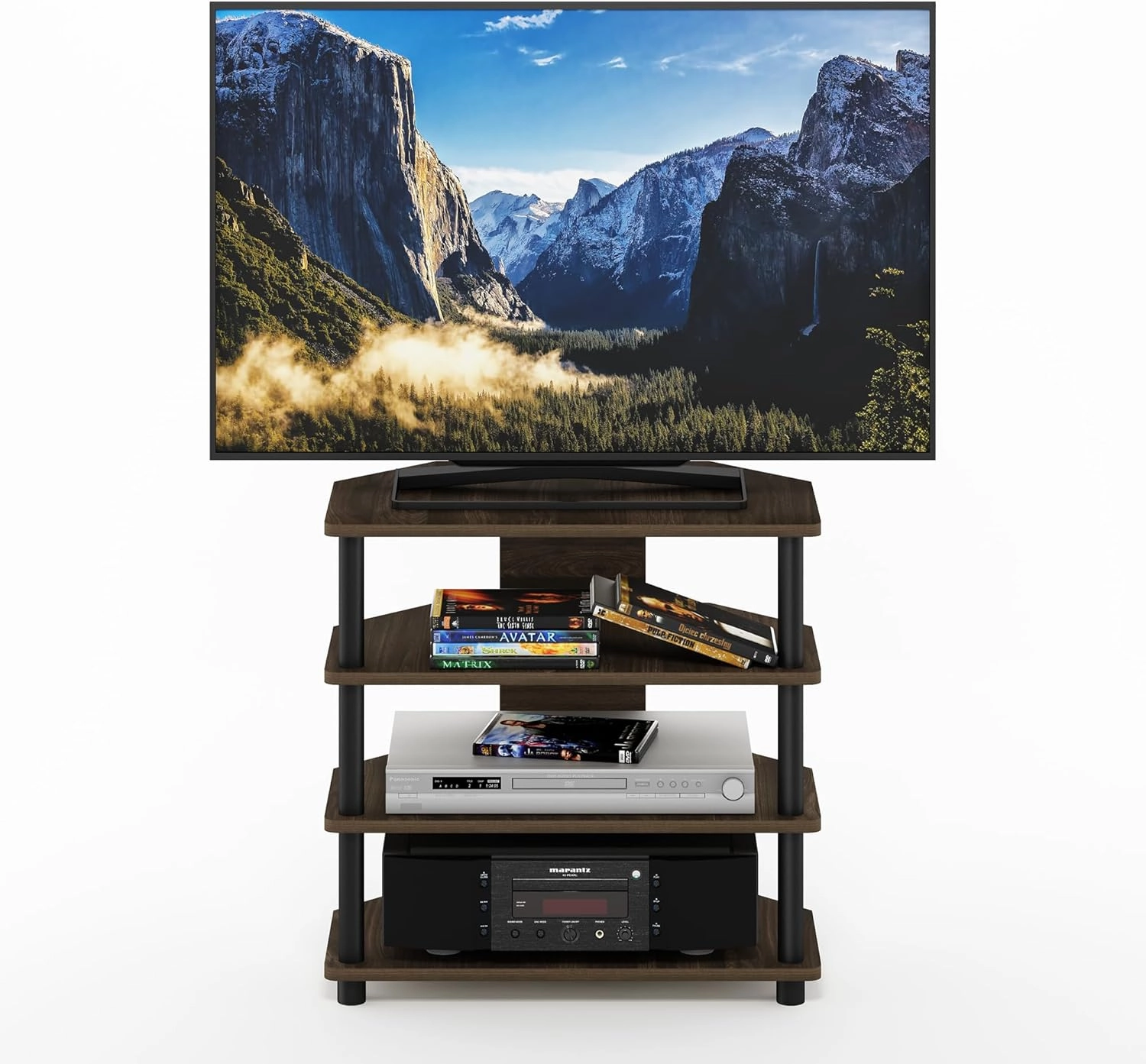 Furinno Turn-N-Tube Easy Assembly 4-Tier Petite Entertainment Center / TV Stand / TV Unit / TV Desk, Columbia Walnut/Black