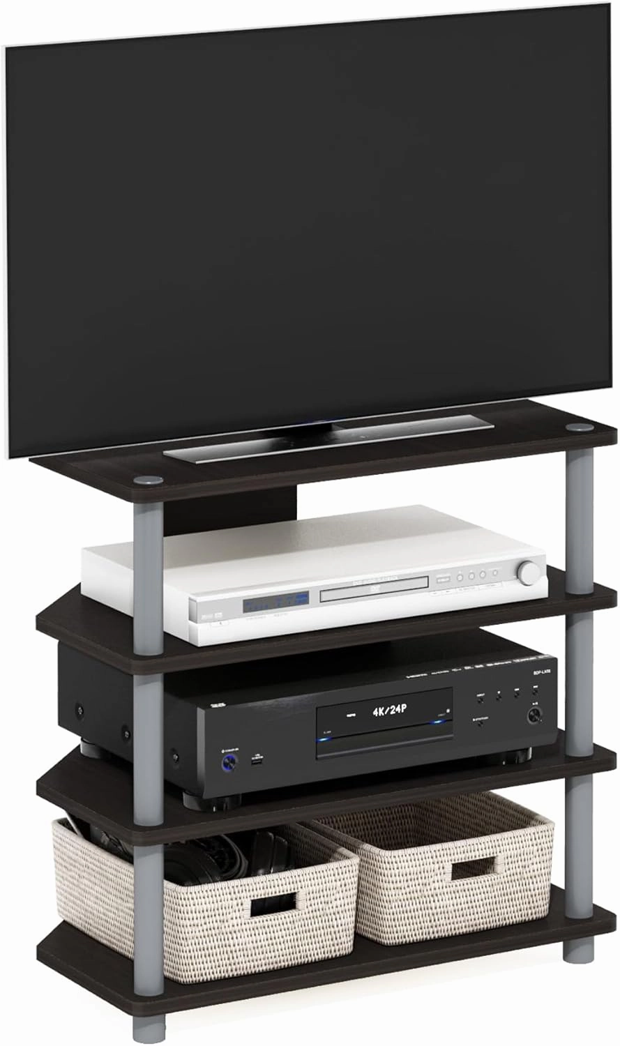 Furinno Turn-N-Tube Easy Assembly 4-Tier Petite Entertainment Center / TV Stand / TV Unit / TV Desk, Espresso/Grey