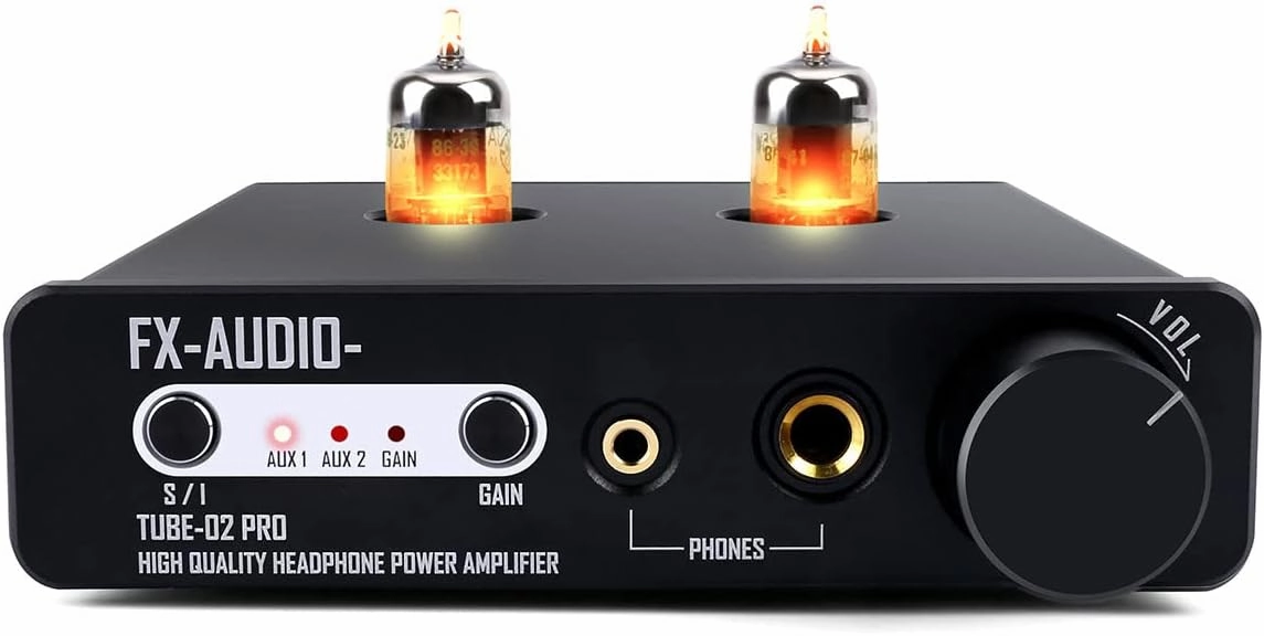 FX-Audio Tube-02 Pro Tube Headphone Amplifier, Vacuum 5725 Tube Preamp, Mini Hi-Fi Integrated Stereo Class A amp Supports 32-600 ohms of Headphones, for Stereo Amplifier/Active Speaker headphone amplifier,portable amp,desktop headphone amp,