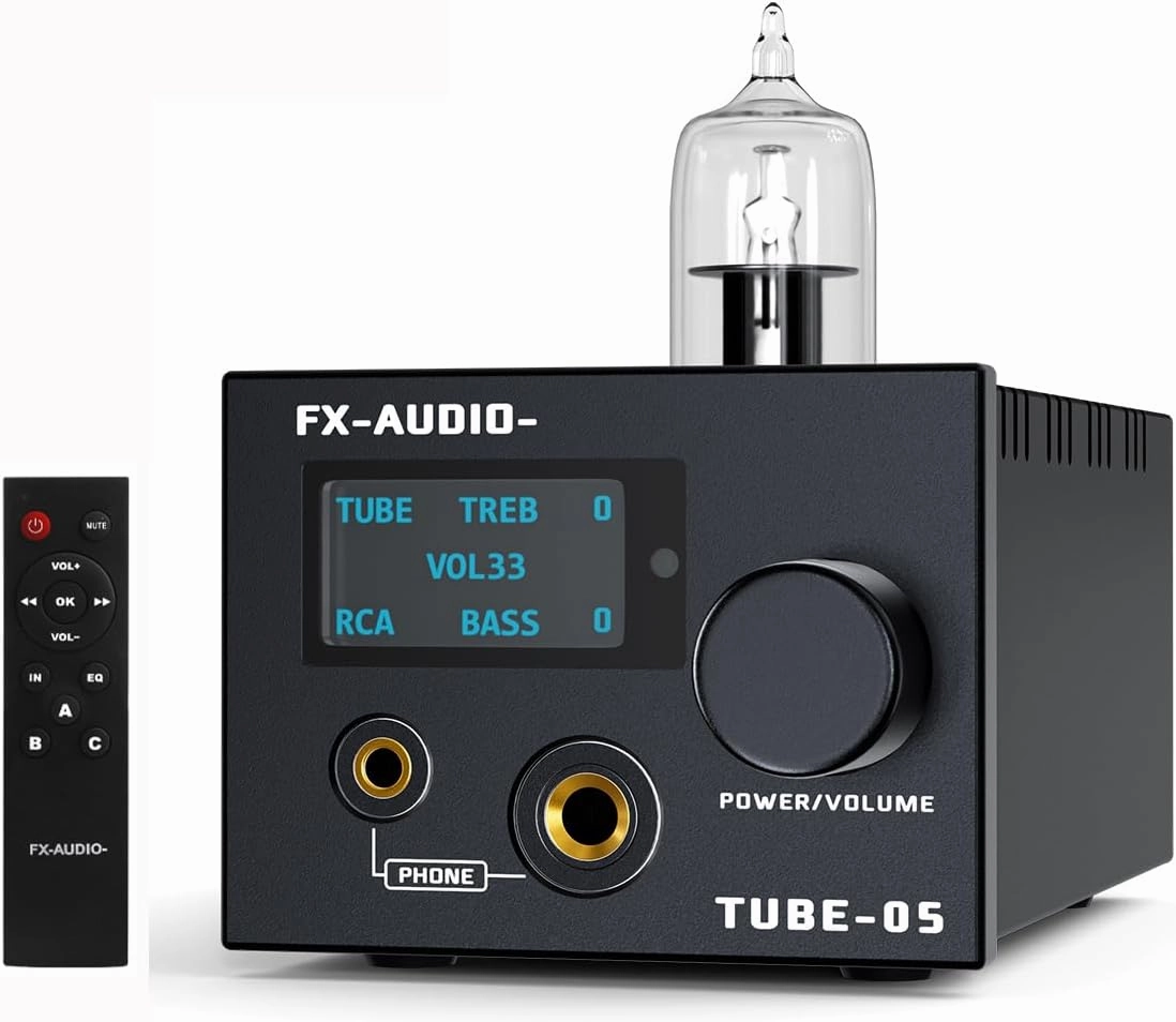 FX-Audio- TUBE-05 HiFi Vacuum 12AU7/ECC82 Tube Headphone amp Bass Treble EQ Preamp, for 30-600 Headphone, with Remote Control tube amplifier,valve amp,audiophile tube stereo,