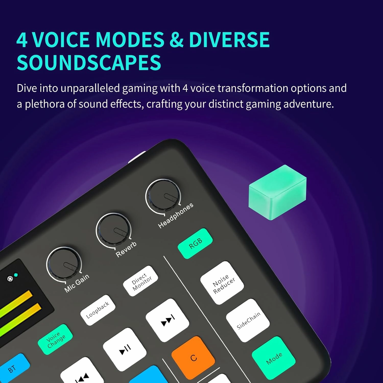Gaming Audio Mixer & USB Interface with XLR Microphone, Bluetooth 5.0, RGB Effects, 48V Phantom Power, Voice Changer, G1 Sound Card for PS5, TikTok Live Streaming, Podcasting (Black)