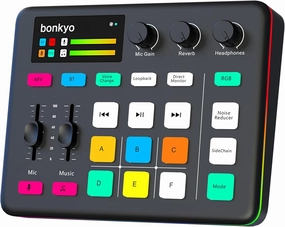 Gaming Audio Mixer & USB Interface with XLR Microphone, Bluetooth 5.0, RGB Effects, 48V Phantom Power, Voice Changer, G1 Sound Card for PS5, TikTok Live Streaming, Podcasting (Black) mixer console,audio mixing desk,DJ console,