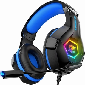 Gaming Headset for PC, Ps4, Ps5, Xbox Headset with 7.1 Surround Sound, Gaming Headphones with Noise Cancelling Mic RGB Light Over Ear Headphones for Xbox Series X/S, Switch-Black Blue over-ear headphones,closed back headphones,wireless studio cans,